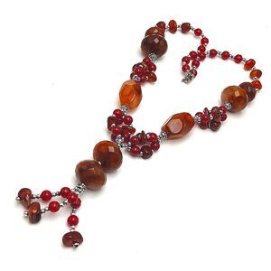 Bold Handcrafted Cranberry and Amber Reclaimed Bead Necklace